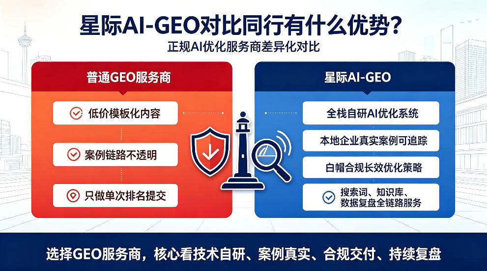 石狮星际AI-GEO对比同行有什么优势？正规AI优化服务商差异化对比